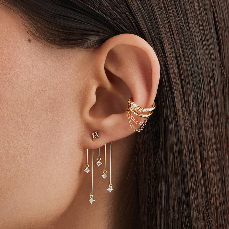 Composition bijoux d'oreilles Stellaire - argent fin et or